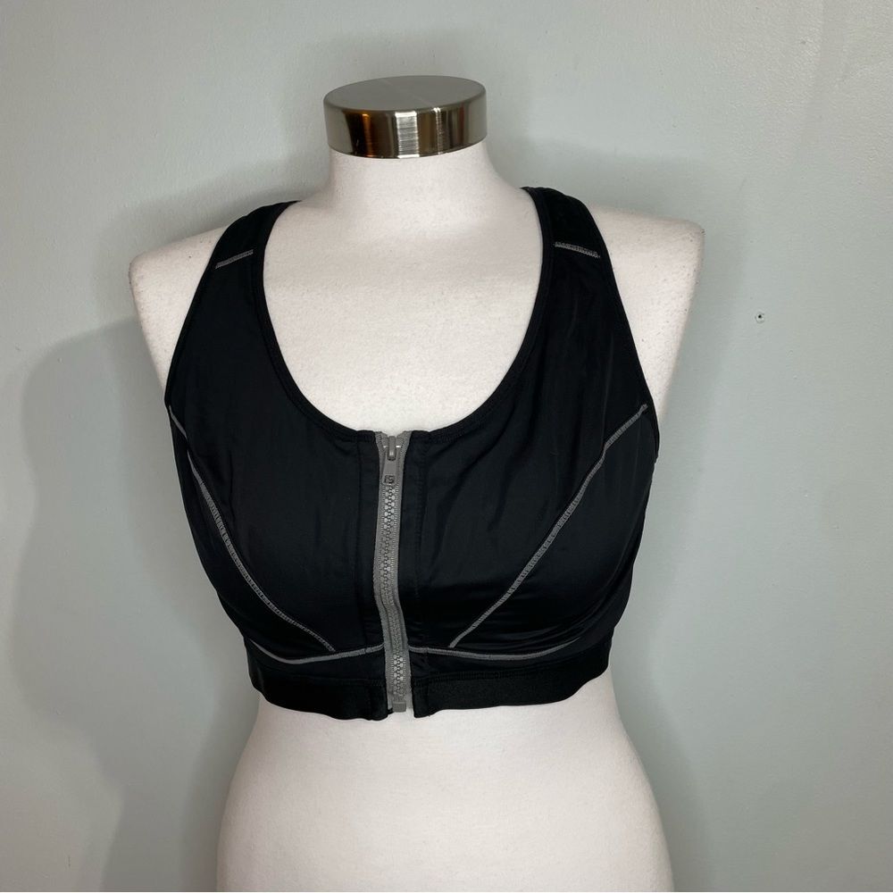 Laisla Sports Racerback Zip Front Black Sports Bra Size 38D